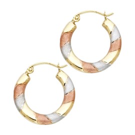 14k REAL Tri Color Gold 3mm Thickness Hoop Earrings (20mm Diameter)