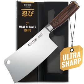 Cutluxe Shinobi Meat Cleaver Knife – 7" Chinese Cleaver, Butcher Knife for Meat Cutting, Chef Vegetable Chopper – Razor Sharp High-Carbon Stainless Steel Blade, Ergonomic Pakkawood Handle