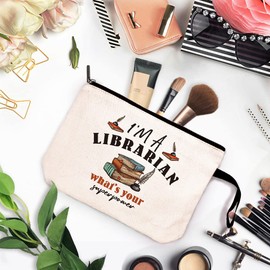 ZHANTUONE I'm a Librarian What’s Your Superpower，Tote Bag Gift For Librarian，Teacher Nerd Gifts，Funny Librarian Gifts，Librarian Retirement Gifts，Book Lover Gift，Gifts for Women men Reader Writers, White