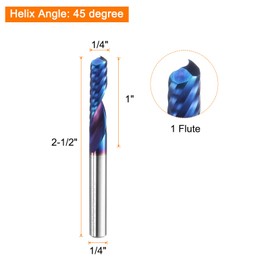 sourcing map Spiral Router Bit 1/4" Cut Dia 1 Flute Up Cut Nano Blue Coated End Mill Bits Milling Cutter for Wood (1/4" Shank 1" Cut Length 2-1/2" Long 45 Degree Helix HRC49-51)