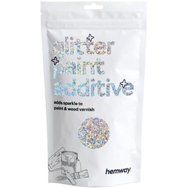 Hemway Glitter Paint Additive Glitter Crystals for Acrylic Paint, Interior & Exterior Walls, Wood, Varnish, Furniture, Matte, Gloss, Satin, Silk - 100g / 3.5oz - Silver Holographic Fibre