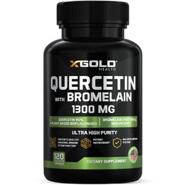 Quercetin + Bromelain 1,300mg – Quercetin: 95% - Highly Purified and Highly Bioavailable Plus Bromelain 2,400 GDU/g - Made in USA | 120 Caps