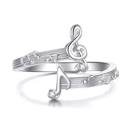 Musiknoten Verstellbarer Ring 925 Sterling Silber Musiknote Ringe Musik Schmuck Geburtstag Geschenke für Musikliebhaber Musikerinnen