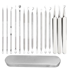 Pimple Popper Tool Kit, 15 PCS Professional Stainless Steel Blackhead Remover Tool with Portable Case, Skin Care Tools for Removing Pimples, Blackheads, Zit on Face(COLOR:silver)