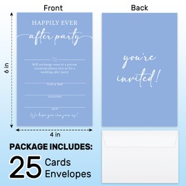 Happily Ever After Party Invitations with Envelopes, Minimalist Blue Wedding Invites For Newlyweds Mr & Mrs Celebration, Perfect For Bridal Shower, Wedding Reception, Pack of 25 4x6 Cards -B14