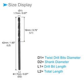 CoCud 6542 High Speed Steel Twist Drill Bits, 1.7mm Diameter 42mm Length, Black Oxide Straight Twist Jobber Drill Bit - (Applications: for Metal Woodwork Plastic Aluminum), 2-Pieces