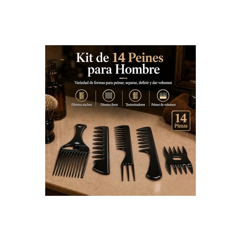 Set de 14 Peines para Hombre de ABS, Kit de