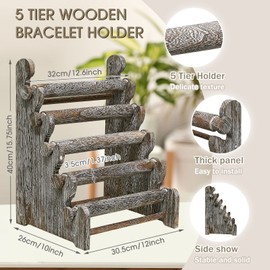 Marsui Wooden Bracelet Holder 5 Tier Bracelet Display Stand Jewelry Organizer Bangle Watch Jewelry Display Storage for Selling Showcase Store Home Scrunchie(Coffee Color)