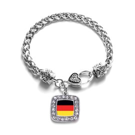 Inspired Silver - Germany Flag Silver Braided Bracelets for Women - Square Charm Bracelet Jewelry Gift with Cubic Zirconia - Women's Charm Bracelet with Lobster Claw Clasp
