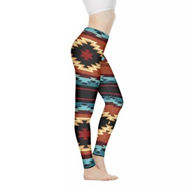 YINGQIGUAN Tribal Aztec Geometry Print Leggings for Women High Waist Yoga Pants Native American Pattern Southwest Indian Navajo Print Sports Gym Leggings Tummy Control Workout Pants Full Length,L