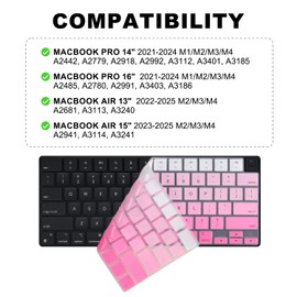 Allinside MacBook Keyboard Cover for Pro 14"/16" (M2/M3/M4, 2021–2025) & Air 13"/15" (M1/M2/M3/M4 Pro/Max, 2022–2025), Laptop Keyboard Protector Skin, US ANSI Layout, Ombre Hot Pink