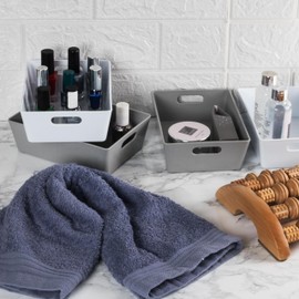 12 x Organiser Boxes, 5 cm High, Grey, 16.5 x 12 x 5 cm, 770 ml, Organiser Basket, Drawer Organiser Box, Plastic Organiser System, Storage, Bathroom Basket, Cupboard, Desk Box