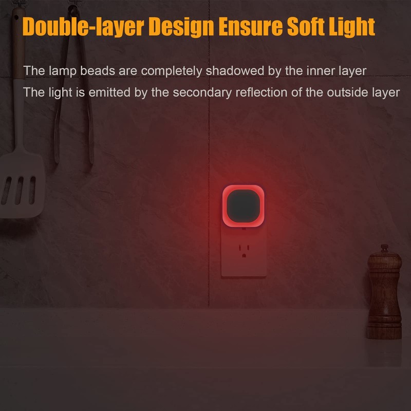 YUNLEX 2 Pack Plug in Red Sleep Night Light, Auto