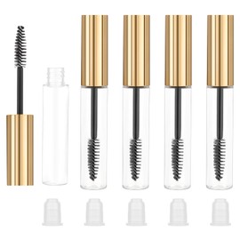 5PCS Empty Mascara Tube and Eyelash Wand, 10ml Eyelash Cream Container Bottle, Clear Mascara Containers, Eyelash-Wands with Tube for Castor Oil, Eyebrow Growth Serum and Coconut Oil (Gold)