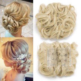 TESS Synthetic Hairpiece Bun Hair Scrunchie for Hair Bun Braid Elastic Band Updo Hair Band Light Blonde 90 g