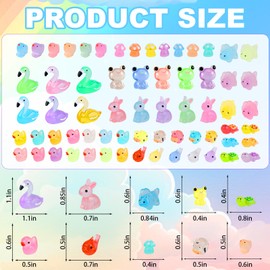 80pcs Luminous Mini Resin Animals,10 Styles Tiny Animals Glow in The Dark Miniature Resin Animal Figures Bulk,Mini Duck Rabbit Flamingo for Fairy Garden Micro Landscape Aquarium Dollhouse Decor