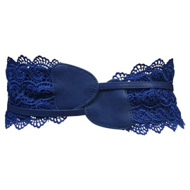Women's Obi Belt Wide Lace Waist Band Faux Leather Cinch Tie up One Size Boho (Blue Lace)