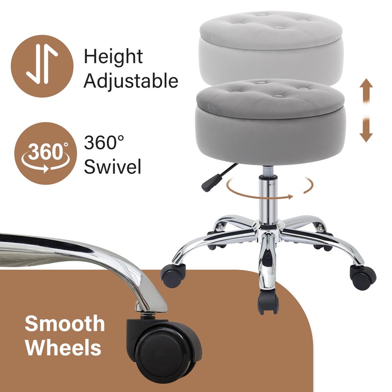 Gitrah Vanity Chair with Wheels Adjustable Vanity Stool with Storage