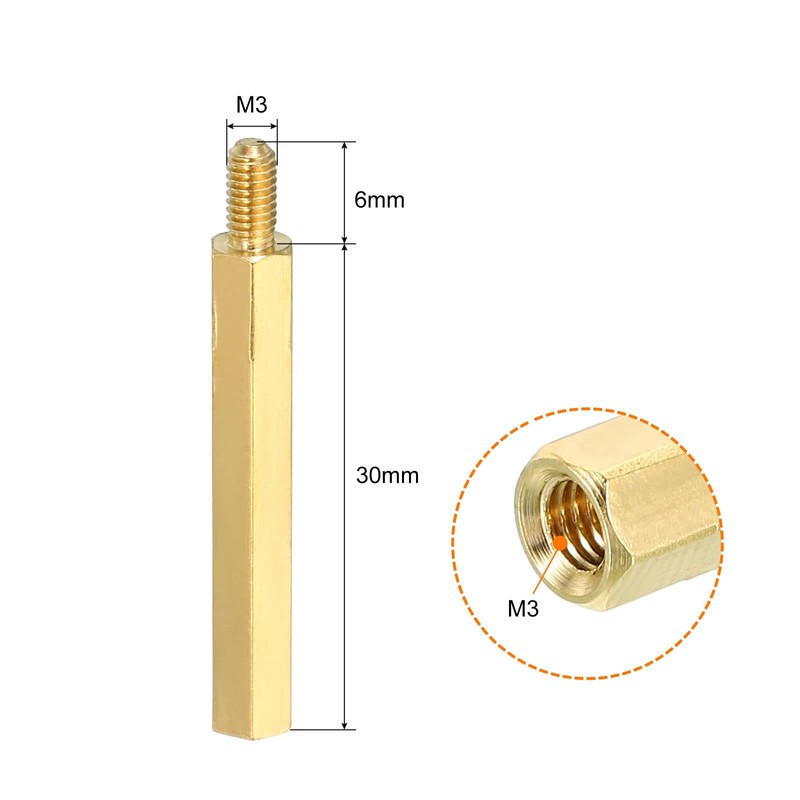 PATIKIL 30mm+6mm M3 Standoff Screws, 40 Pack Brass Hex PCB