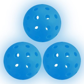 PATIKIL Luminous Pickleball Balls, 40 Holes Glow in the Dark Pickleball 3 Pack Outdoor Pickleball Balls with Mesh Bag for Indoor and Outdoor Sport, Blue