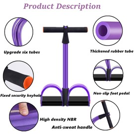 Multifunction Resistance Training 6 Tube Pedal Resistance Band Sit-up Pull Rope Fitness Pedal Exerciser Tension Rope Sport Trainer Equipment for Legs Fitness Arm Slimming Training