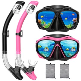 Snorkeling Gear for Adults, Panoramic Wide View Mask Dry Snorkel Set, Leak-Proof and Anti-Fog Snorkel Kit with Mesh Bag