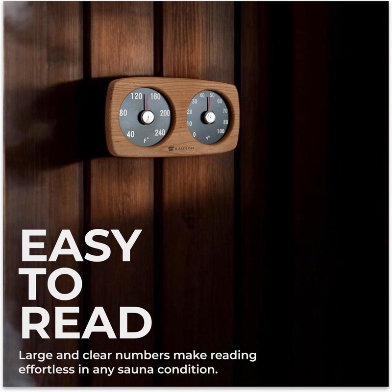 Premium Wooden Sauna Thermometer & Hygrometer - Large Numbers, Durable