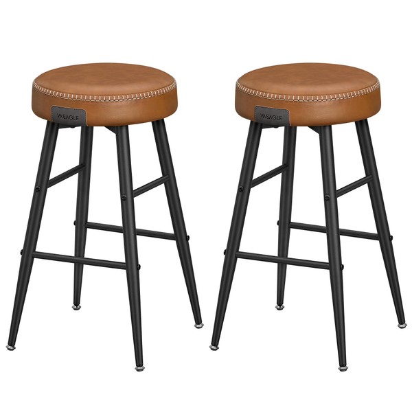 VASAGLE EKHO Collection - Bar Stools Set of 2, Kitchen Counter Stools, Breakfast Stools, Synthetic Leather with Stitching, 24.8-Inch Tall, Home Bar Dining Room, Easy Assembly, Caramel Brown ULBC080K01
