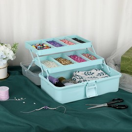 IGNPION 3 Layer Craft Stackable Storage Box 7-compartment Mulit Purpose Dividers Storage Container for Storing&Organising Toys, Arts Crafts, Stationery, Sewing, Fishing Tackle, Blue