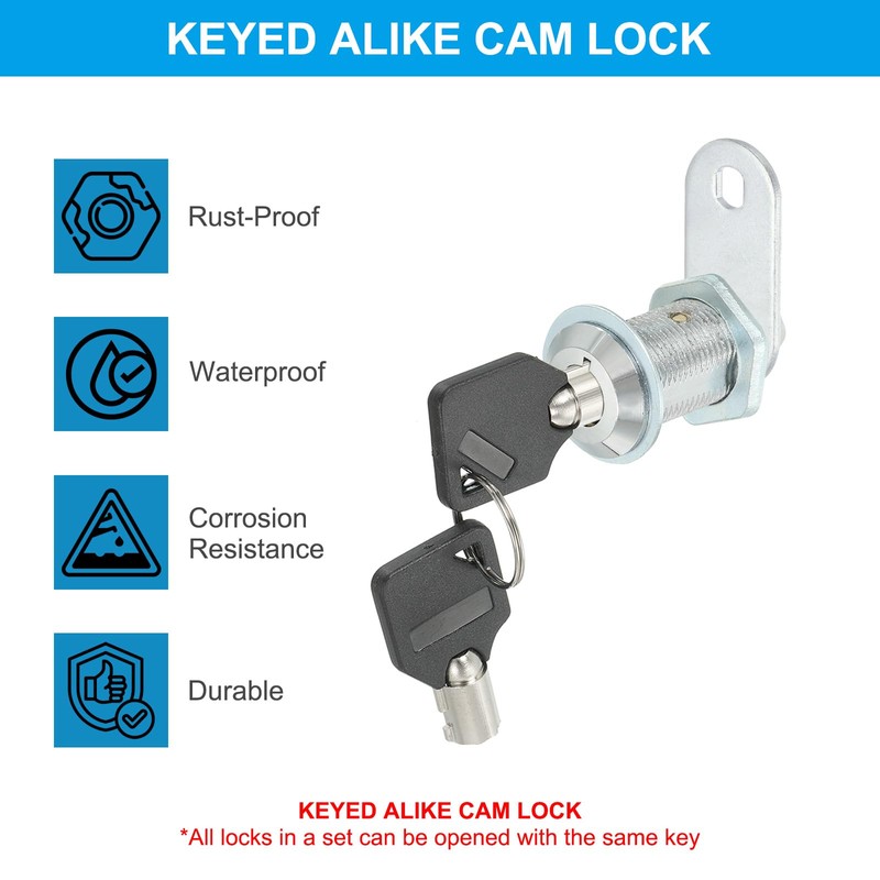 PATIKIL 4pcs 1"(25mm) Key Arrival Cam Lock Cylinder Zinc Alloy