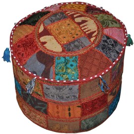 Sophia-Art Indian Embroidered Patchwork Cover Indian Decorative Pouf Indian Comfortable Floor Cotton Cushion Ottoman Pouf, Indian Designs Ethnic Patchwork Pouf (Change, 18 x 13 Inches)
