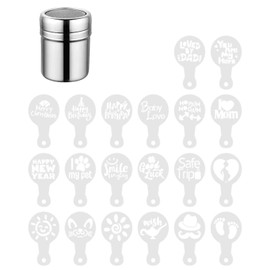 TOZBLEU Icing Sugar Spreader, 1 Pcs Cocoa Powder Spreader, 20 Pieces Moulds for Coffee, Kitchen, Coffee Decoration Model, Stainless Steel Sugar Spreader, Powder Shakers Sieves, Reusable