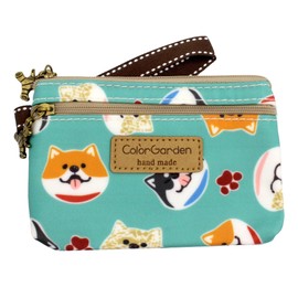loco animo Pouch, Double Zipper, Strap, Lightweight, Cute, Animal Pattern, Bag-in-Bag, Storage, Organization, Small Items, Gift or Present, Dog (sea green)