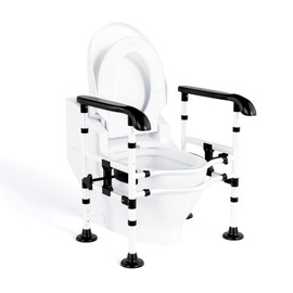 Toilet Safety Rails for Seniors，Toilet Safety Frame & Rail，Handrail Toilet Bars with Adjustable Height & Width，Fits Most Toilet Seats, 220lbs Capacity