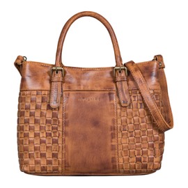 STILORD 'Daniela' Fashionable Leather Handbag Ladies with Braided Look Vintage Cross Body Bag Women Shoulder Bag for Leisure Shopping Tote Bag Real Leather, Colour:larino - brown