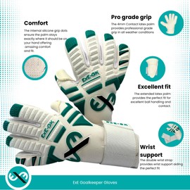 ExE-GK Football professional goalkeeper glove for Adult, Youth and Kids, Boys, Girls, Training and Games, 4mm Contact Latex, Negative cut, Double Wrist Strap, Internal Grip Dots (7)