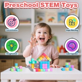 100pcs Magnetic Blocks, Magnetic Cubes for Kids Ages 3-8, STEM Educational Building Toys for Toddlers & Preschoolers, Sensory Autism-Friendly Learning Toys Gift for Boys & Girls 3-5, 4-8 Year Old