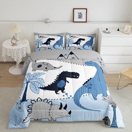 Dinosaur Comforter Set Cartoon Animals Bedding Set for Kids Girls Women Adults Blue Gray White Comforter Kids Dinosaur Pattern Quilted Duvet Set Bedroom Collection Twin Size 2Pcs