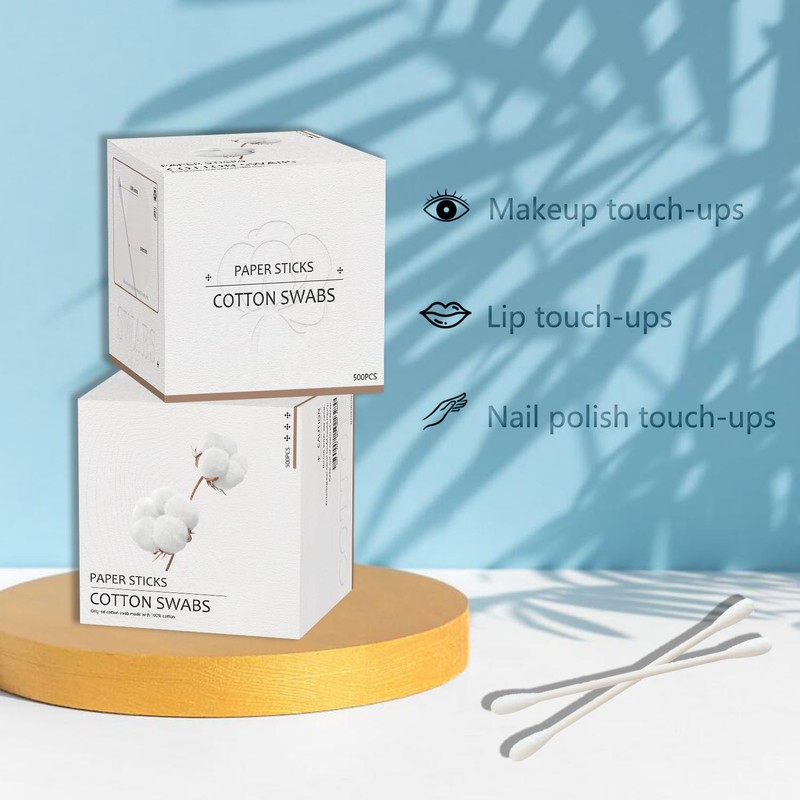 Cotton Swabs with Paper Sticks 1000ct，Double Tipped Natural Cotton Buds