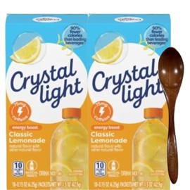 Crystal-Light On The Go Drink Mix - Two (2) Pack of 10pck/0.13oz Pouches - Sugar-Free, Low-Calorie Refreshment Anytime, Anywhere and Candy Freezer Wooden Spoon (Caffeine Classic Lemon) Wooden Spoon