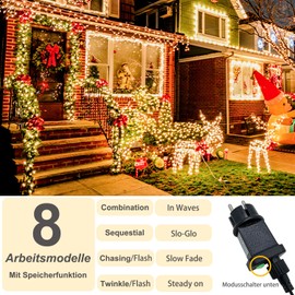 Meision Lichterkette Außen Strom 30m 300LED Innen Lichterkette Weihnachtsbaum mit 8 Modi Timer Speicherfunktion IP44 Wasserdicht, Lichterkette Strombetrieben für Balkon, Garten, Party, Warmweiß