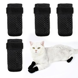 4 PCS Cat Boots, Cat Mittens to Prevent Scratching, Breathable Mesh Cat Foot Covers, Adjustable Cat Claw Protectors or Cats When Bathing and Nail Trimming