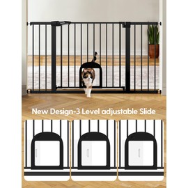 Babelio 36.5-57" Extra Wide Baby Gate with Cat Door,Auto Close&Two Way Swing,Pressure Mounted Dog Gates for Stairs,Doorways,Includes 4 Wall Cups and 3 Extension Pieces,Black