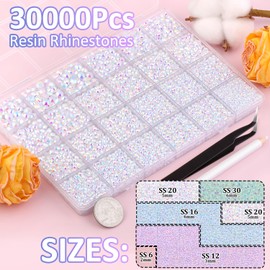 TINKRSTUFF 30000Pcs White AB Rhinestones for Bedazzling with B7000 Jewelry Glue, Bedazzler Kit Flatback Gems, Resin Rhinestones for Crafting Crafts Clothing Shoes Fabric Nail Art Assorted Size 2/3/4/5/6mm
