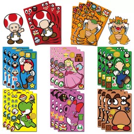 24 Pcs Mario Face Stickers Sheets for Kids Party Bags, Make Your Own Stickers Characters DIY Stickers for Party Favor Supplies Craft