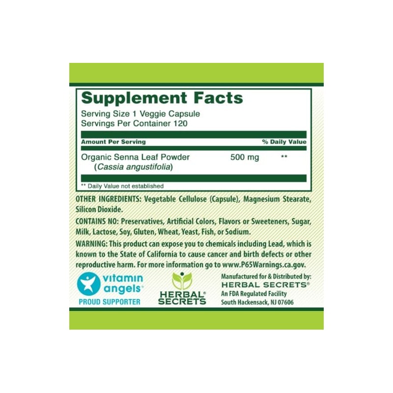 Herbal Secrets Suplemento De Senna | 500 Mg | 120