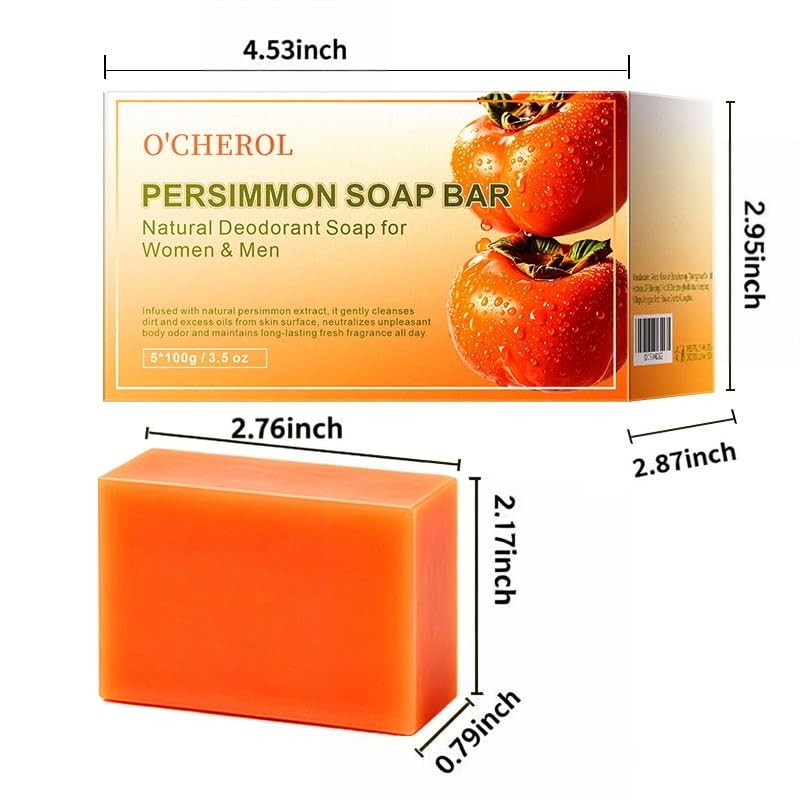O'CHEROL 5 PCS Persimmon Soap Bar for Body Odor Control,