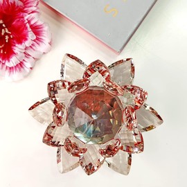 Crystal Lotus Flower Home Decoration, Red, 13cm, Large Size