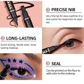 Sitovely Double-headed Liquid Eyeliner Stamp Pencil Set, 6PCS Winged Black Eyeliner Pen for Women, Eyeliner Stencils Long-Lasting Tattoo Makeup-Triangle,Star,Heart,Smiley,Butterfly