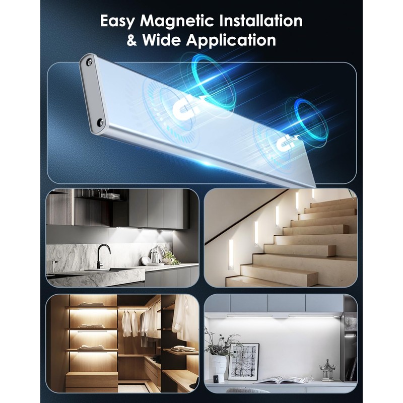 5-Pack Under Cabinet Lighting, 68LED 2000mAh Rechargeable Battery Operated Motion